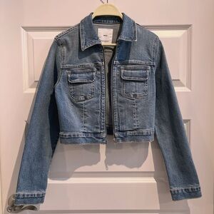 Mango Light Medium Blue Denim Full Zip Collar Jacket